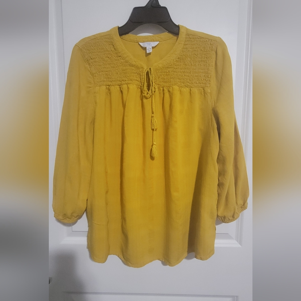 Yellow Women's Smocked Top Size L